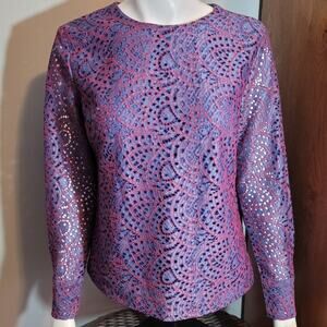 Banana Republic Lace Blouse Embroidered Statement Top Long Sleeve Dressy Medium